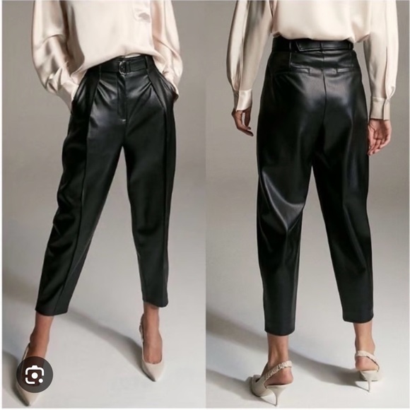 Babaton Pants - Babaton Black Cropped Leather Pants